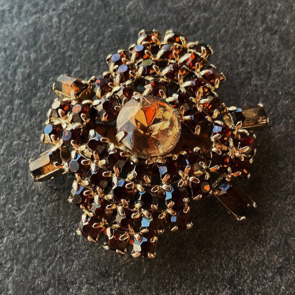 Sparklng Topaz & Amber Rhinestone Brooch
